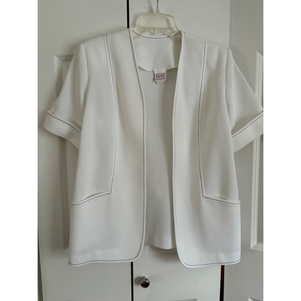 Vintage Graff Californiawear White Jacket & Skirt Set – Blue Stitching & Ornate‎